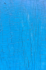 weathered wooden planks background with cracked blue paint texture 