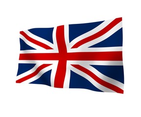 Waving flag of the Great Britain. British flag. United Kingdom of Great Britain and Northern Ireland. State symbol of the UK. 3D illustration