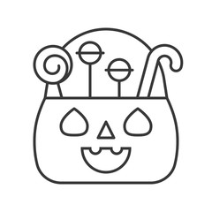 jack o lantern trick or treat basket with candy and sweets, Halloween related icon, editable stroke