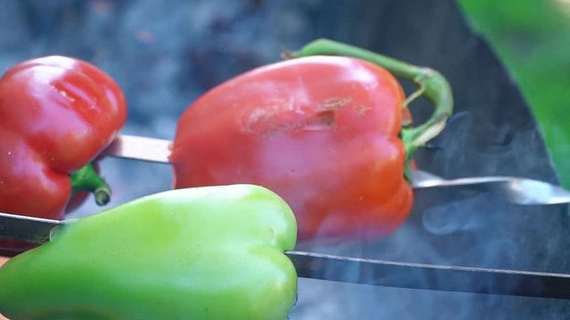cooking pepper on fire
