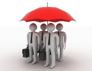 3d people - men, person under a umbrella. Leadership and team