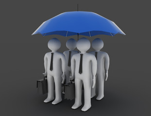 3d people - men, person under a umbrella. Leadership and team
