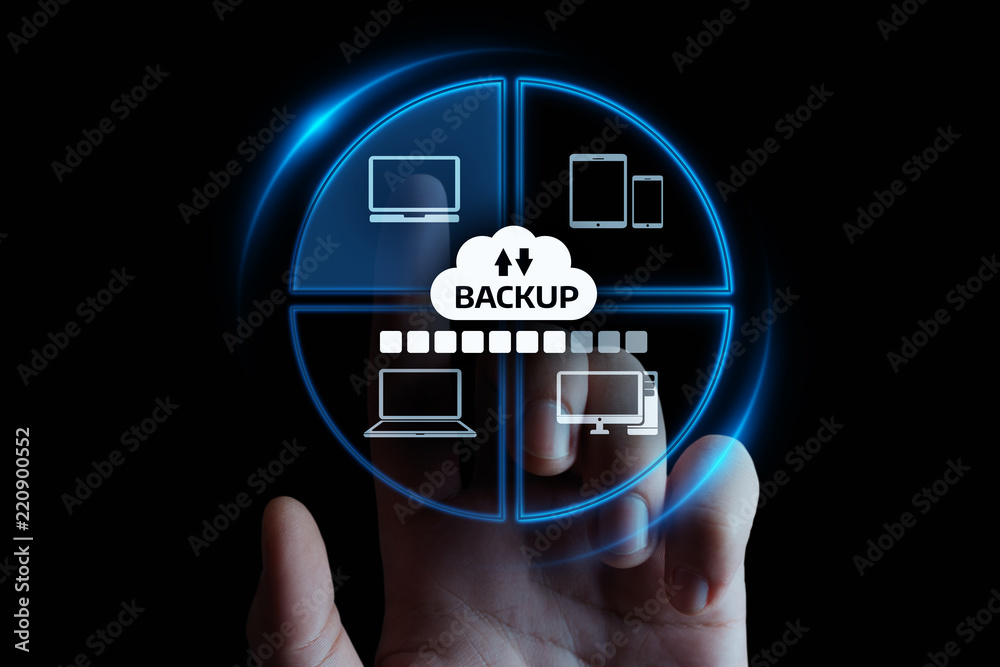 Sticker backup storage data internet technology business concept