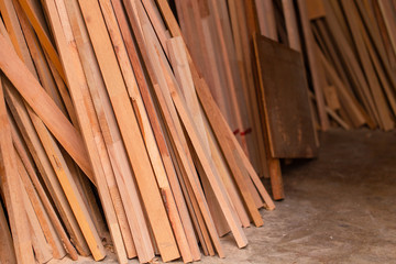 wood lumber from sawmill material in carpenter workshop for making wooden furniture product.