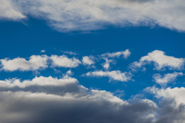 Dramatic sunset sky with colorful clouds after thunderstorm