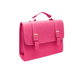 pink leather bag on white background