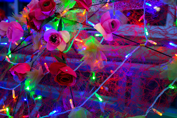 Background photo with beautiful light, umbrella and flowers