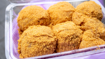 The close up of Traditional Taiwanese Mochi dessert at street food in Taipei, Taiwan.