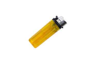 Clear Orange plastic gas lighter. Gas lighter isolated on white background with clipping part for design.