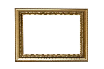 Golden picture frame Isolated on white background.