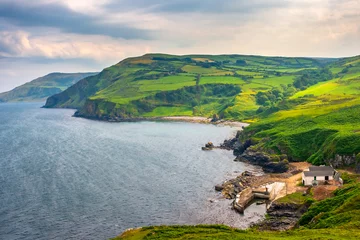 Crédence de cuisine en verre imprimé Atlantic Ocean Road Scenic landscape of green coastline at Torr Head, Antrim, Northern Ireland. Causeway coastal route