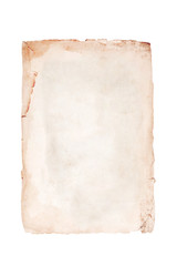 Old brown page on a white background. Isolated on white
