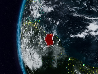 Suriname from space during night