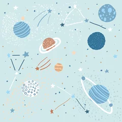 Printed kitchen splashbacks Cosmos Childish Pattern with Space Elements