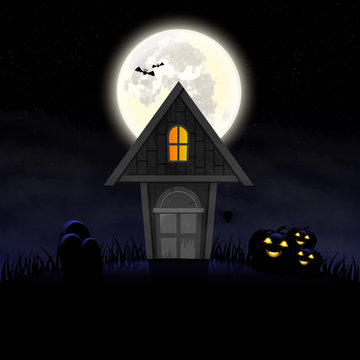 Halloween day Haunted House.pumpkins and graves smoke and moon purple background and  space for text vector