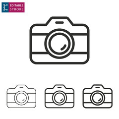 Camera line icon on white background. Editable stroke.