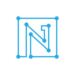 initial letter N blockchain logo square outline stroke