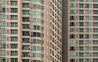 Fototapeta premium Windows of multi-storey building, close-up