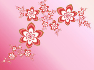 Fractal garlands of flowers on a pink background