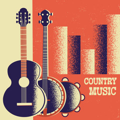 Fototapeta premium Tło plakatu muzyki country z instrumentami muzycznymi i dekoracją