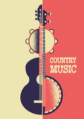 Country Music poster background with musical instruments and decoration and text
