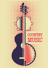 Country Music poster background with musical instruments and decoration for text