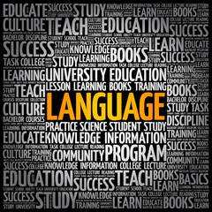 LANGUAGE word cloud collage, education business concept
