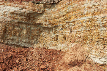 the texture of the dry clay at the sea cliff, sea coast with high hills, beautiful wild landscape