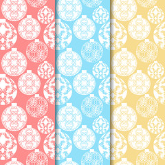 Christmas tree toy with floral and abstract drawing seamless pattern