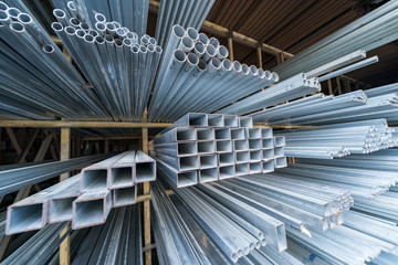 Steel Pipes Industry Construction stacked in Factory warehouse