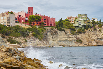 Spanish mediterranean coastline in Alicante. La manzanera. Red wall