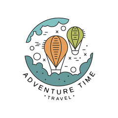 Adventure time logo design, travel, tourism, outdoor activity emblem vector Illustration