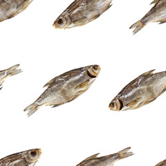 Dried fish seamless pattern. Isolated on white background