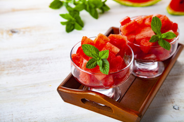 Pieces of watermelon and mint