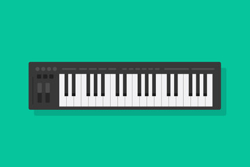 Electronic musical midi piano keyboard vector illustration, flat cartoon controller or synthesizer isolated