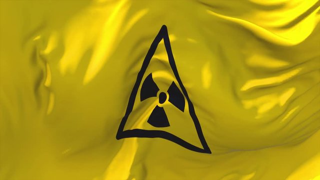344. Radiation Nuclear Sign Flag Waving in Wind Slow Motion Animation . 4K Realistic Fabric Texture Flag Smooth Blowing on a windy day Continuous Seamless Loop Background.