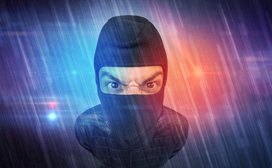 Burglar in action with colorful concept.