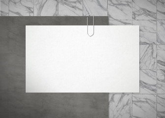 Business cards clipped on concrete plate 3D rendering