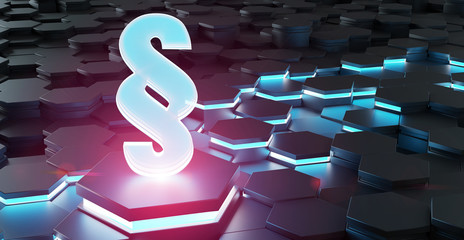 Black blue and pink law icon hexagons background 3D rendering