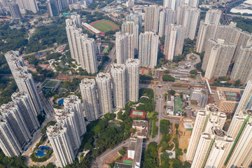 Fototapeta na wymiar Top view of Hong Kong urban city