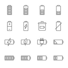 Battery vector icons set outline style
