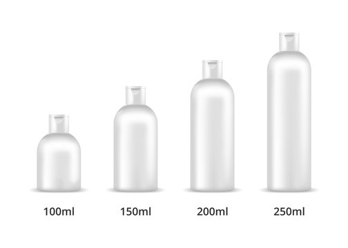 Cosmetic bottles 100ml, 150ml, 200ml, 250ml. Mock up, cosmetic package