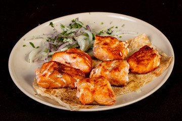 Salmon kebab shashlik