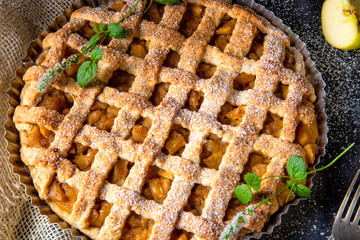 Tasty Apple pie with lattice upper crust