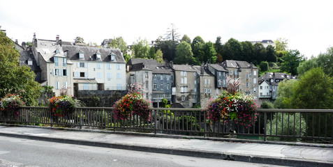 Fototapeta premium Houses along the river in Oloron-Sainte-Marie, France