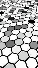 Black honeycomb with a gradient color. Perspective view on polygon look like honeycomb. Isometric geometry. 3D illustration