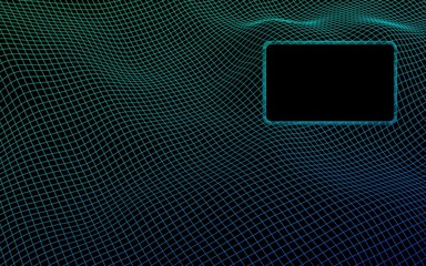 Abstract landscape on a dark background. Ready template. Cyberspace grid. Hi-tech network. 3d technology illustration. Mockup.