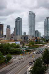 Burnaby, Vancouver, British Columbia, Canada - June 28, 2018: Aerial view of Metrotown Mall during a vibrant sunny summer day.