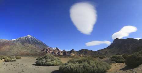 Pico del Teide Landschaft mit Wolkenstimmung, Insel Teneriffa, Kanaren, Spanien, Europa, Panorama