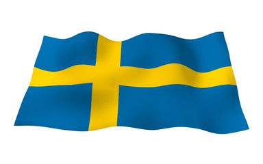 The flag of Sweden. Official state symbol of the Kingdom of Sweden. A blue field with a yellow Scandinavian cross that extends to the edges of the flag. 3d illustration